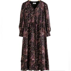 & Other Stories Atelier Black Paisley Satin Puff Sleeve Midi Dress New Size 6